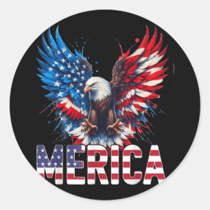 Sticker Rond Merica - Aigle De Liberté Patriotique Usa - 4e De