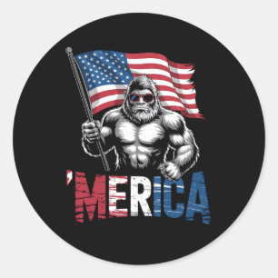 Sticker Rond Merica Bigfoot Drapeau américain 4 juillet patriot