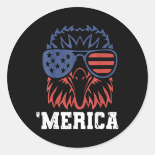 Sticker Rond Merica Drapeau États-Unis Chasseurs Ld Eagle Patri