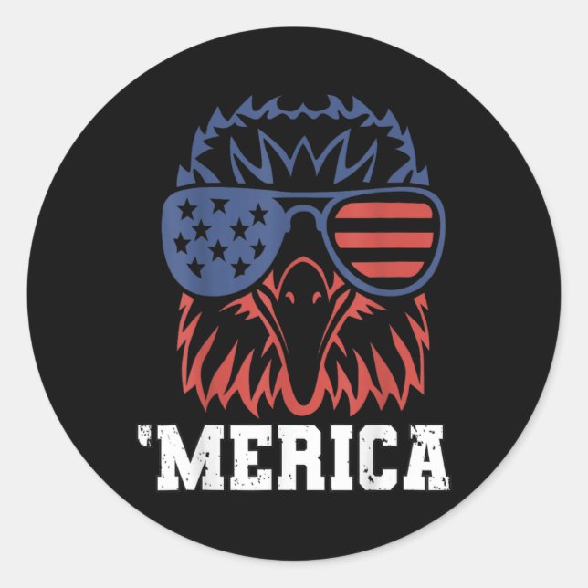 Sticker Rond Merica Drapeau États-Unis Chasseurs Ld Eagle Patri (Devant)