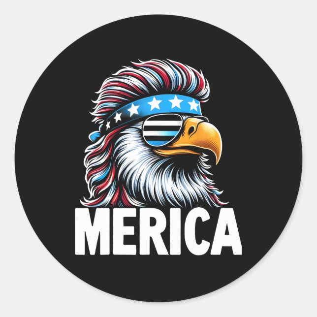 Sticker Rond Merica Eagle Mullet Sungles États-Unis Drapeau amé (Devant)