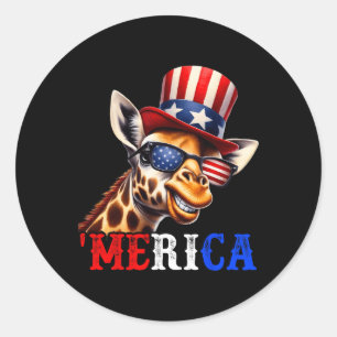 Sticker Rond Merica Girafe Patriotique 4 Juillet Drôle Enfants