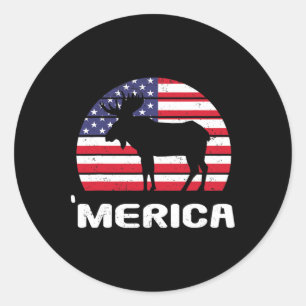 Sticker Rond Merica Moose Drapeau Américain Usa Patriotic Indep