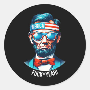 Sticker Rond Merica Ouais Abraham Lincoln 4 Juillet 