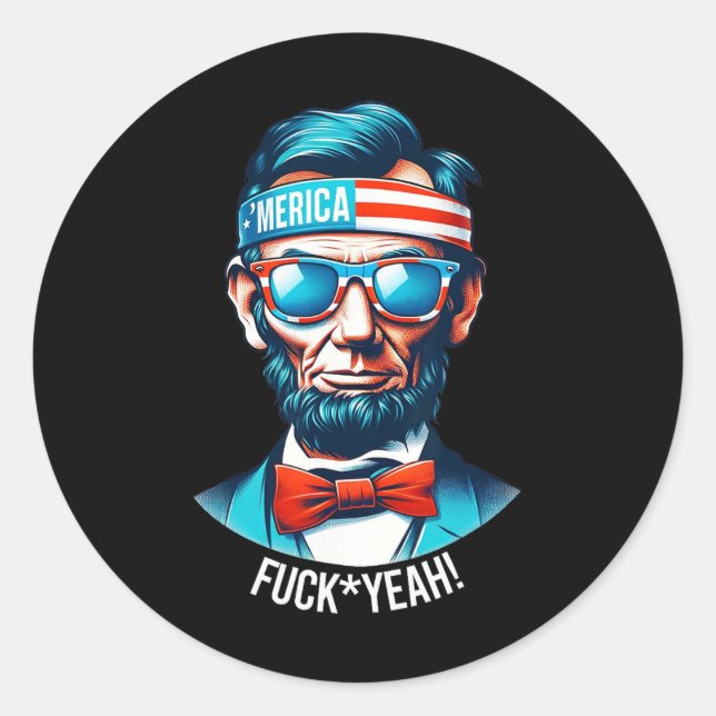 Sticker Rond Merica Ouais Abraham Lincoln 4 juillet (Devant)