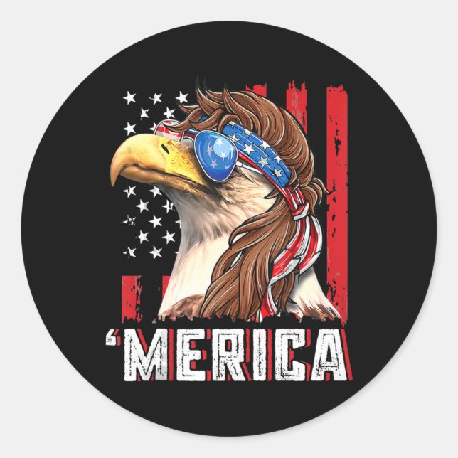 Sticker Rond Merica Patriotic Bald Eagle Mullet USA Drapeau 4e (Devant)