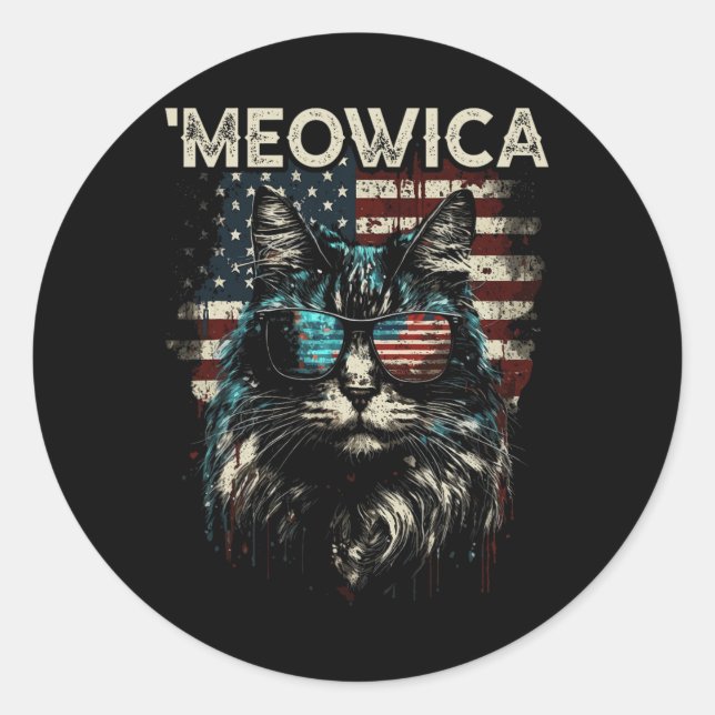 Sticker Rond Merica Patriotique Maine Coon Chat (Devant)