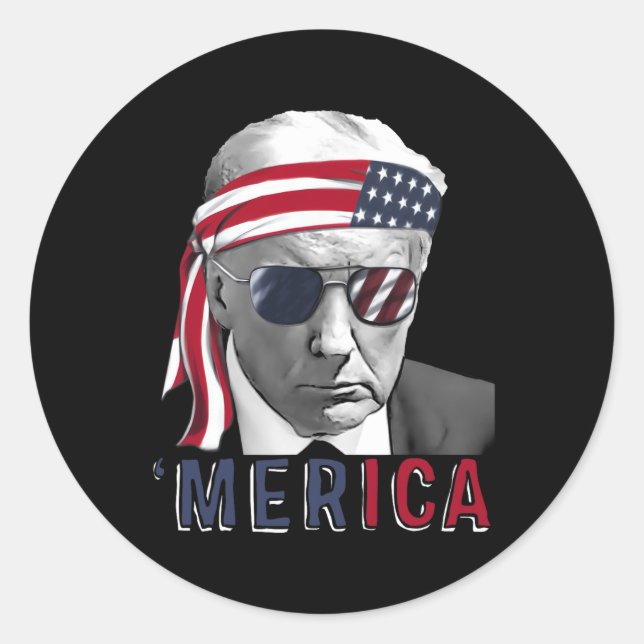 Sticker Rond Merica Trump 4 juillet heureux Trump Drapeau améri (Devant)
