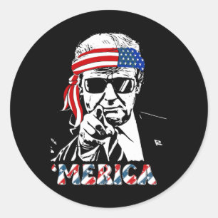 Sticker Rond Merica Trump 4 juillet heureux Trump Drapeau améri