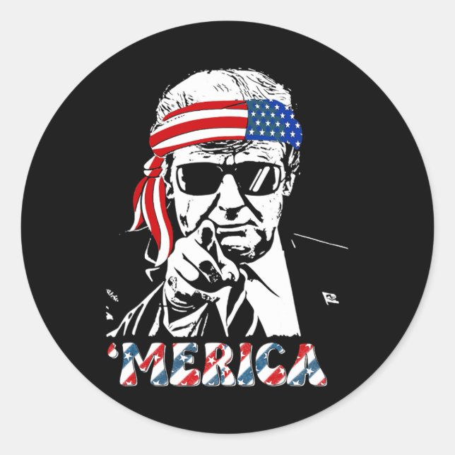 Sticker Rond Merica Trump 4 juillet heureux Trump Drapeau améri (Devant)