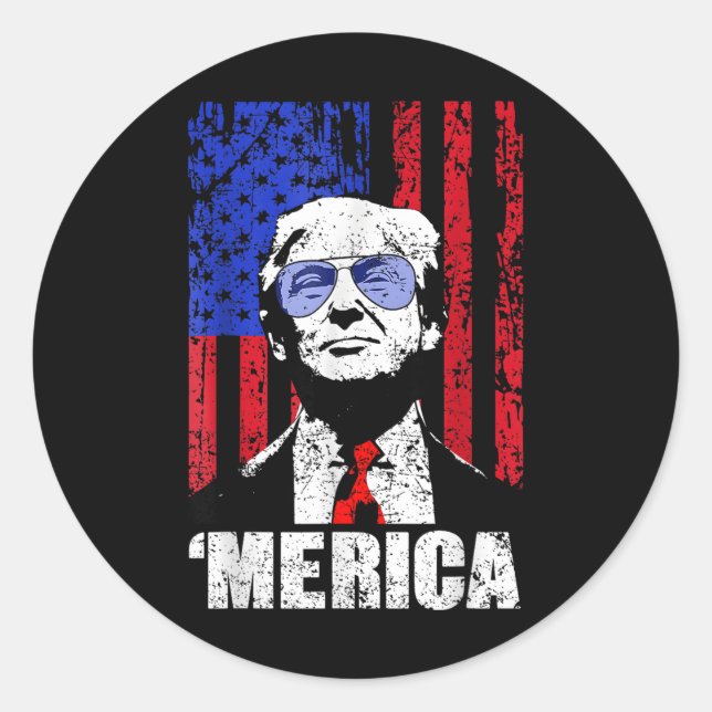 Sticker Rond Merica Trump 4 juillet heureux Trump Drapeau améri (Devant)