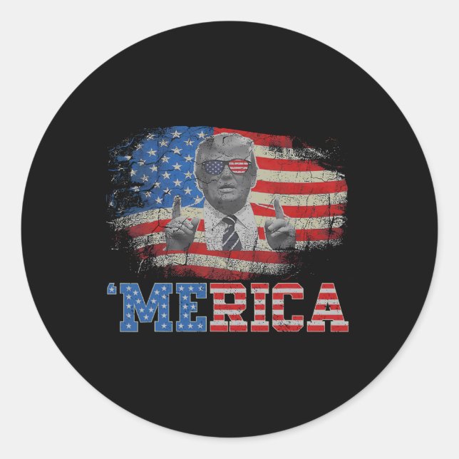 Sticker Rond Merica Trump 4 juillet heureux Trump Drapeau améri (Devant)