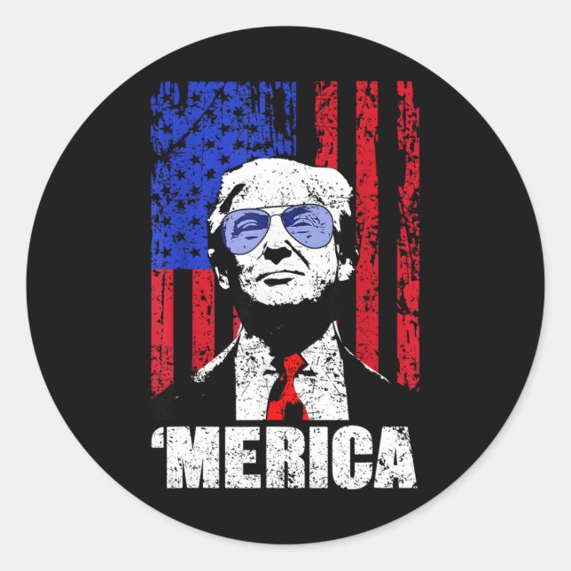 Sticker Rond Merica Trump 4 juillet heureux Trump Drapeau améri (Devant)