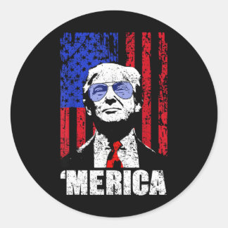 Sticker Rond Merica Trump 4 juillet heureux Trump Drapeau améri