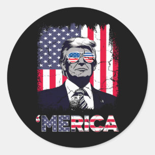 Sticker Rond Merica Trump, la chemise de Noël 4 juillet Trump
