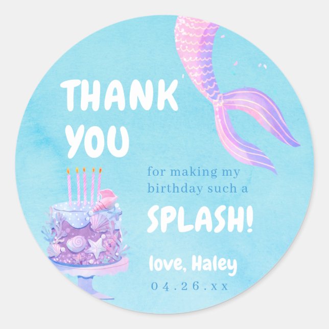 Sticker Rond Mermaid 1er anniversaire ONEder Merci de mer (Devant)
