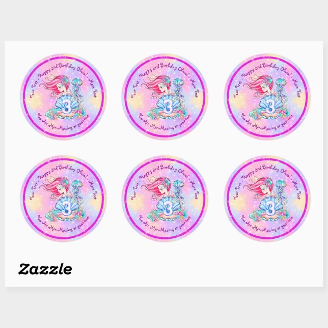 Sticker Rond Mermaid 3e anniversaire Modifier Modifier Modifier (Feuille)