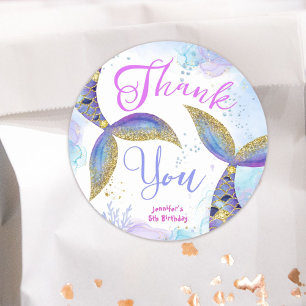 Sticker Rond Mermaid 5e anniversaire filles Blue Gold