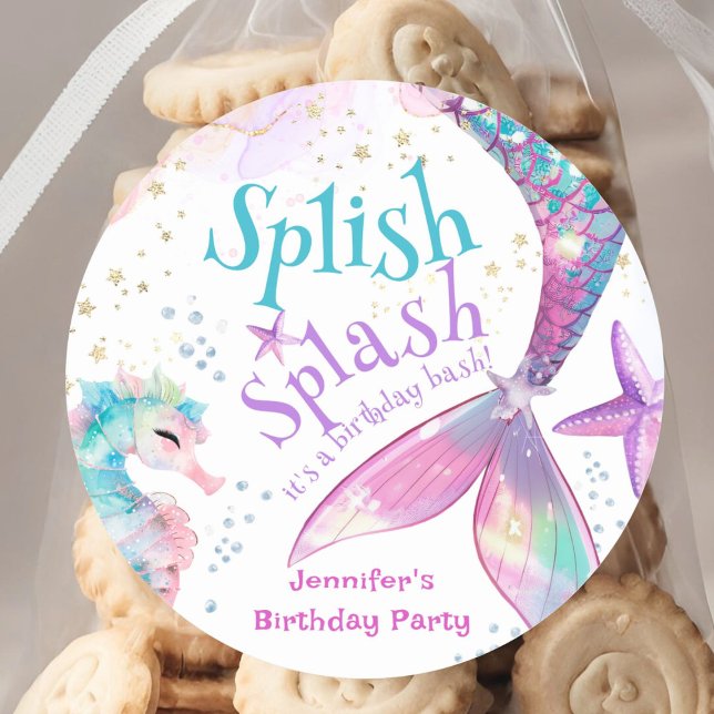 Sticker Rond Mermaid Anniversaire Fête Splish Splash (Créateur téléchargé)