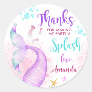 Sticker Rond Mermaid Anniversaire Merci classique