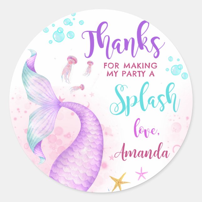 Sticker Rond Mermaid Anniversaire Merci classique (Devant)