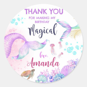 Sticker Rond Mermaid Anniversaire Merci de fête Favoriser