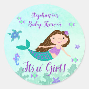 Sticker Rond Mermaid C'Est Une Fille Baby shower Personnalisé