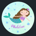 Sticker Rond Mermaid Christmas Purple Parties scintillant Nom p<br><div class="desc">Ces autocollants présentent un design mignon de sirène avec une parties scintillant faux violet. Personnalisez-les avec un nom.</div>