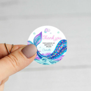 Sticker Rond Mermaid Girl Anniversaire Merci