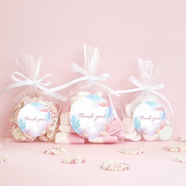 Sticker Rond Mermaid Girl Anniversaire Merci de fête (Créateur téléchargé)