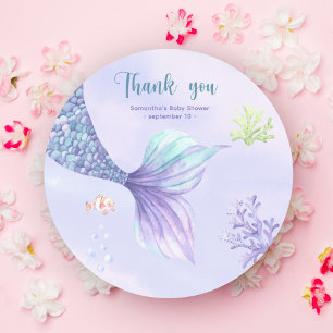 Sticker Rond Mermaid Girl Baby shower Merci
