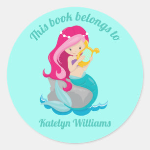 Sticker Rond Mermaid Girl Ce livre appartient à Monogram Kids