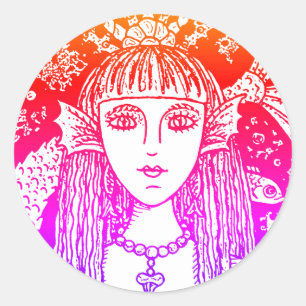 STICKER ROND MERMAID GOTHIQUE, SIREN DE MER NOIRE IMAGINAIRE WH