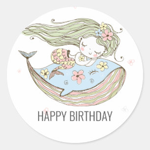 Sticker Rond Mermaid Joyeux anniversaire