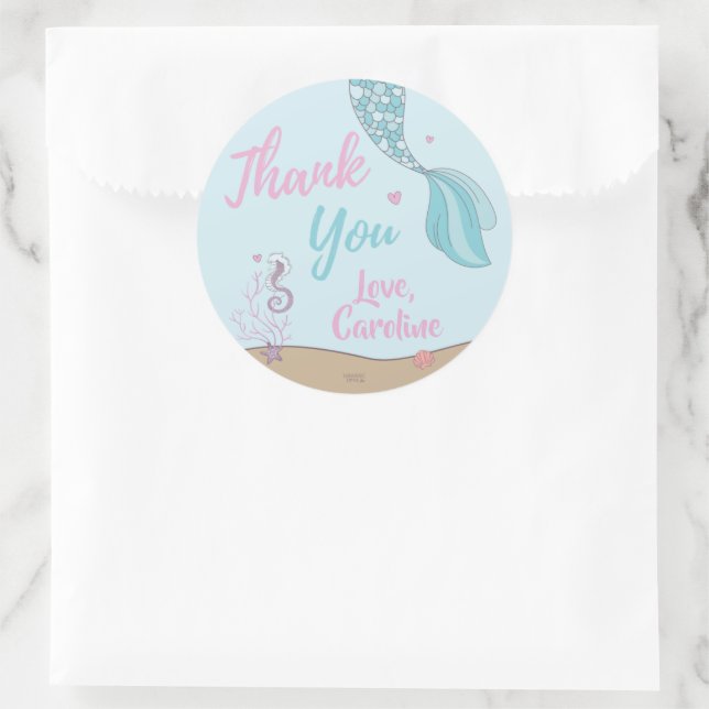 Sticker Rond Mermaid Kisses Starfish Wis Anniversaire Merci (Sac)