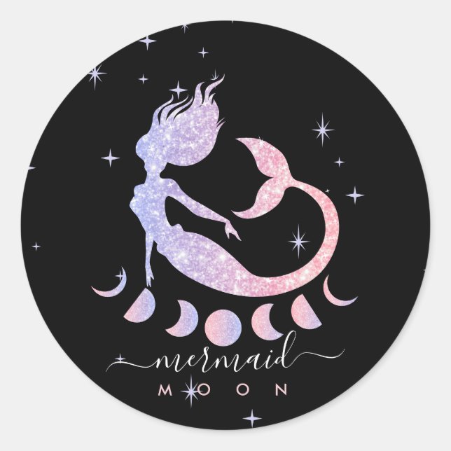 Sticker Rond Mermaid lune zodiaque spirituel rose (Devant)