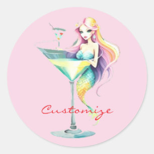 Sticker Rond Mermaid Martini Girl Thunder_Cove