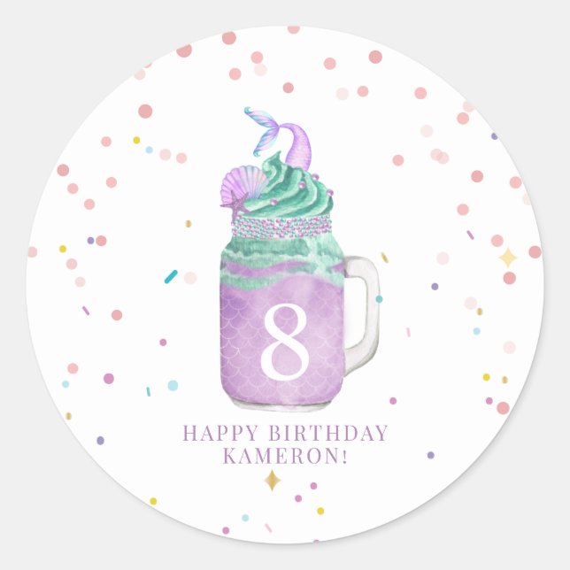 Sticker Rond Mermaid Mason Jar Milkshake Girls Âge d'anniversai (Devant)