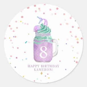 Sticker Rond Mermaid Mason Jar Milkshake Girls Âge d'anniversai