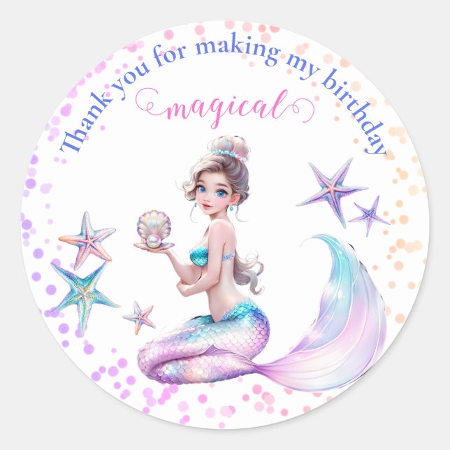 Sticker Rond Mermaid Princesse Sous La Mer Anniversaire Faveur (Devant)