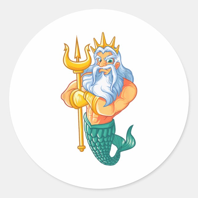 Sticker Rond Mermaid Security Shirt _ Funny Merman Swimming Gif (Devant)