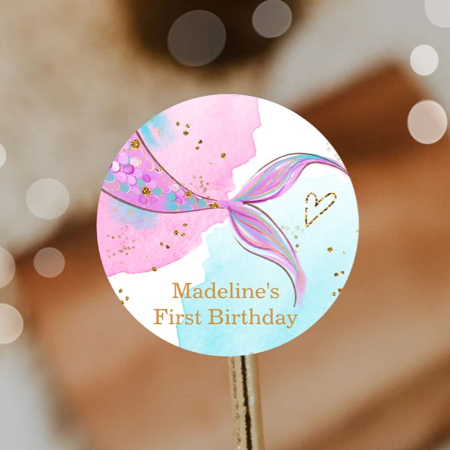 Sticker Rond Mermaid Splish Pool Party Fille Anniversaire (Créateur téléchargé)
