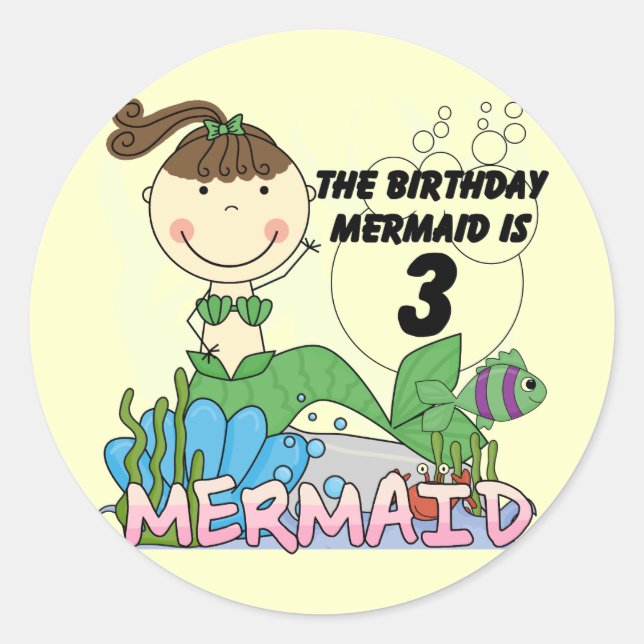 Sticker Rond Mermaid T-shirts et cadeaux pour le 3ème anniversa (Devant)