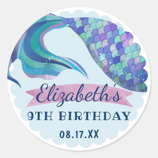 Sticker Rond Mermaid Tail Arrière - plan fête d'anniversaire (Devant)