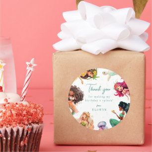 Sticker Rond Mermaid Thème Anniversaire Fête Merci