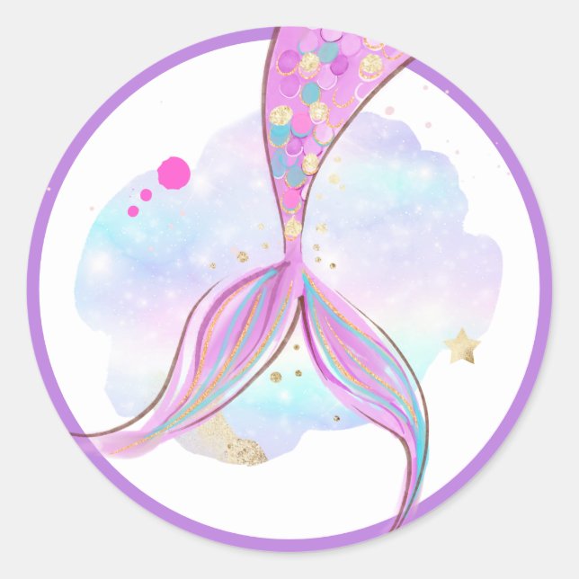Sticker Rond Mermaid Whimsical Sous La Fête D'Anniversaire De L (Devant)