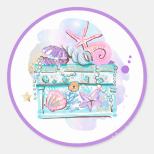 Sticker Rond Mermaid Whimsical Sous La Fête D'Anniversaire De L