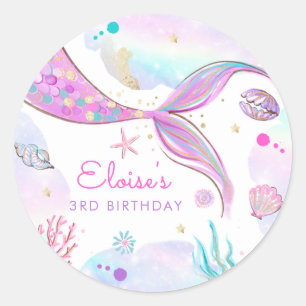 Sticker Rond Mermaid Whimsical Sous La Fête D'Anniversaire De L