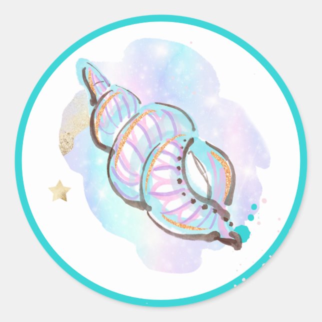 Sticker Rond Mermaid Whimsical Sous La Fête D'Anniversaire De L (Devant)