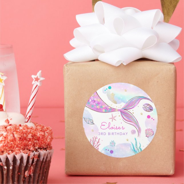 Sticker Rond Mermaid Whimsical Sous La Fête D'Anniversaire De L (Fête)